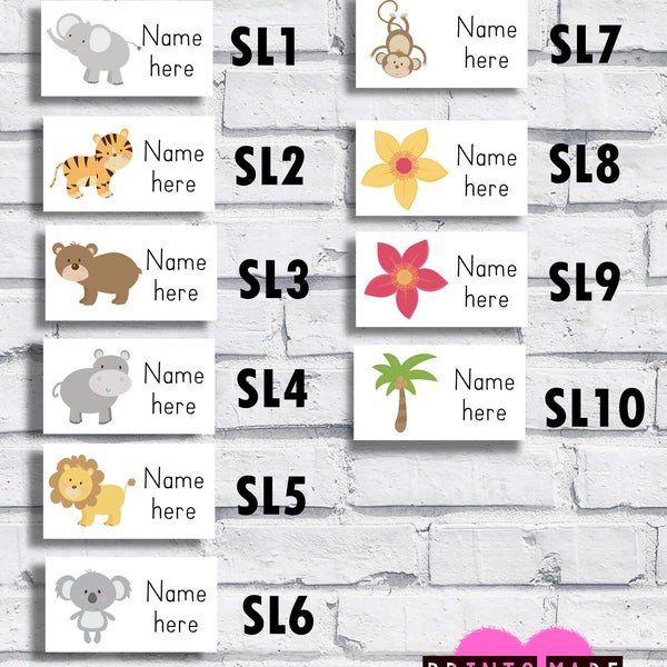 Name labels / Waterproof / personalised school labels / stickers / safari /  stick on  / 65  / 1 design only / cute / clothes / uniform