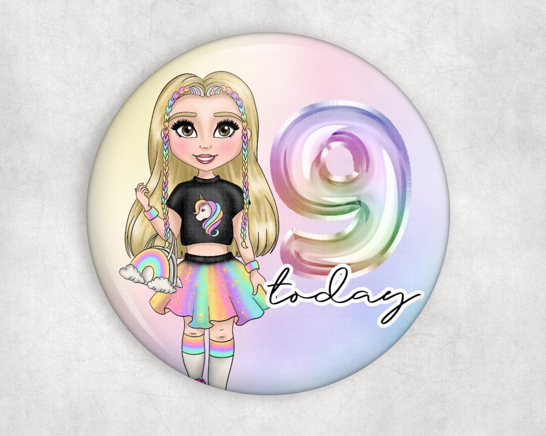Personalised Rainbow Unicorn Birthday Girl Badge | Custom Age 1662 ...
