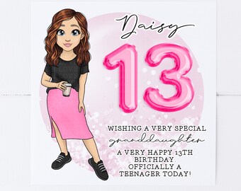 Personalised 13th Birthday Card for Teenager: Daughter Niece Sister Cousin Granddaughter Goddaughter, Any Relation and Hair Colour - Israel