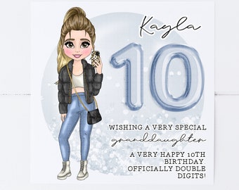 Personalised 10th birthday Granddaughter Selfie Double Digits Tenth Birthday Daughter Sister Cousin Friend Girl Card 8th 9th 11th 12th 1852