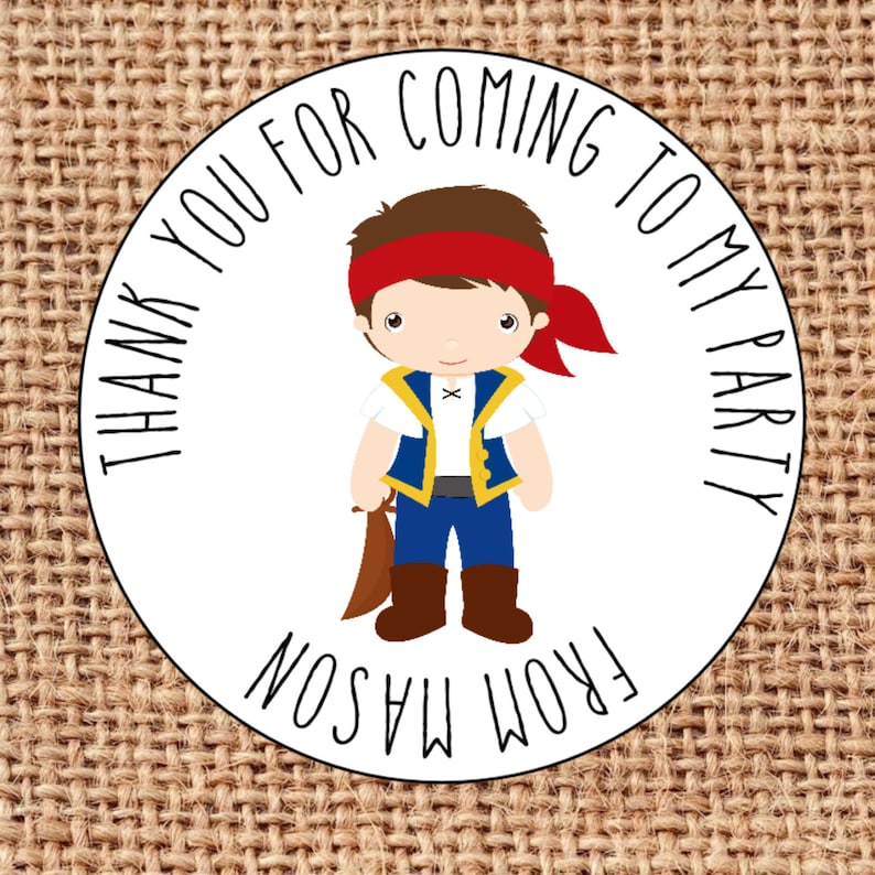 24 Personalised Stickers Round Pirate party bag sweet cone stickers