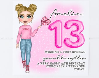 Personalised birthday card | Official teenager 13th birthday | thirteen | granddaughter | daughter | sister | friend | cousin | niece 1672