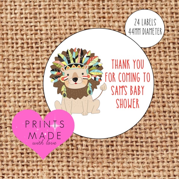 Christening birthday naming day safari zoo Lion party stickers baby shower