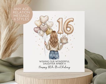 Daughter 16th Birthday Card Sweet Sixteen Girl Personalised cream beige 3110