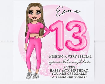 Personalised Granddaughter 13th Birthday Card Daughter Sister Cousin Niece Casual Teen Girl Official Teenager Legging Crop Top 9th 10th 2123