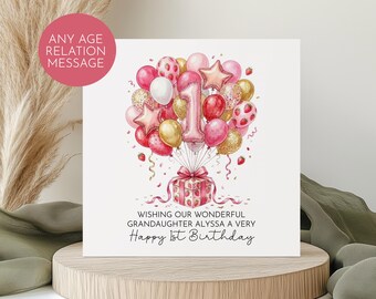 Granddaughter 1st Birthday Card Strawberry Themed Any Relation Age Custom Personalised double digits 3167