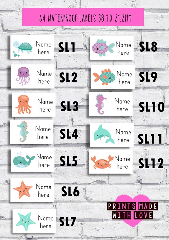 cat Name labels 65 personalised waterproof stickers School nursery