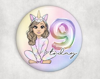 Personalised birthday badge 58mm | Unicorn | 6th 7th 8th 9th 10th 11th 12th 13th | Daughter | granddaughter | niece | sister | cousin | 1698