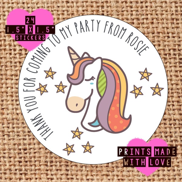Personalised Unicorn Party Stickers | gift Labels | birthday party | thank you for coming | sweet cone labels | Rainbow party | Magical