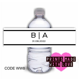 Wedding water bottle labels , personalised , personalized , favour boxes , Black white wedding colour for theme , Hen  night , monochrome