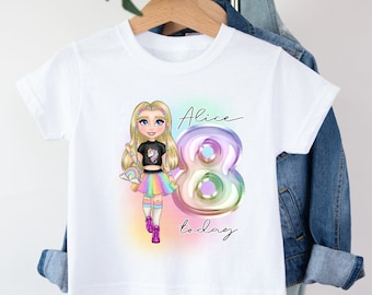 Personalised birthday t-shirt | rainbow girl | unicorn girl | 5th 6th 7th 8th 9th 10th | birthday top | Rainbow top | 5001 top