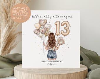 Girls 13th Birthday Card Floral Summer Officially a Teenager Custom Age Message 3151