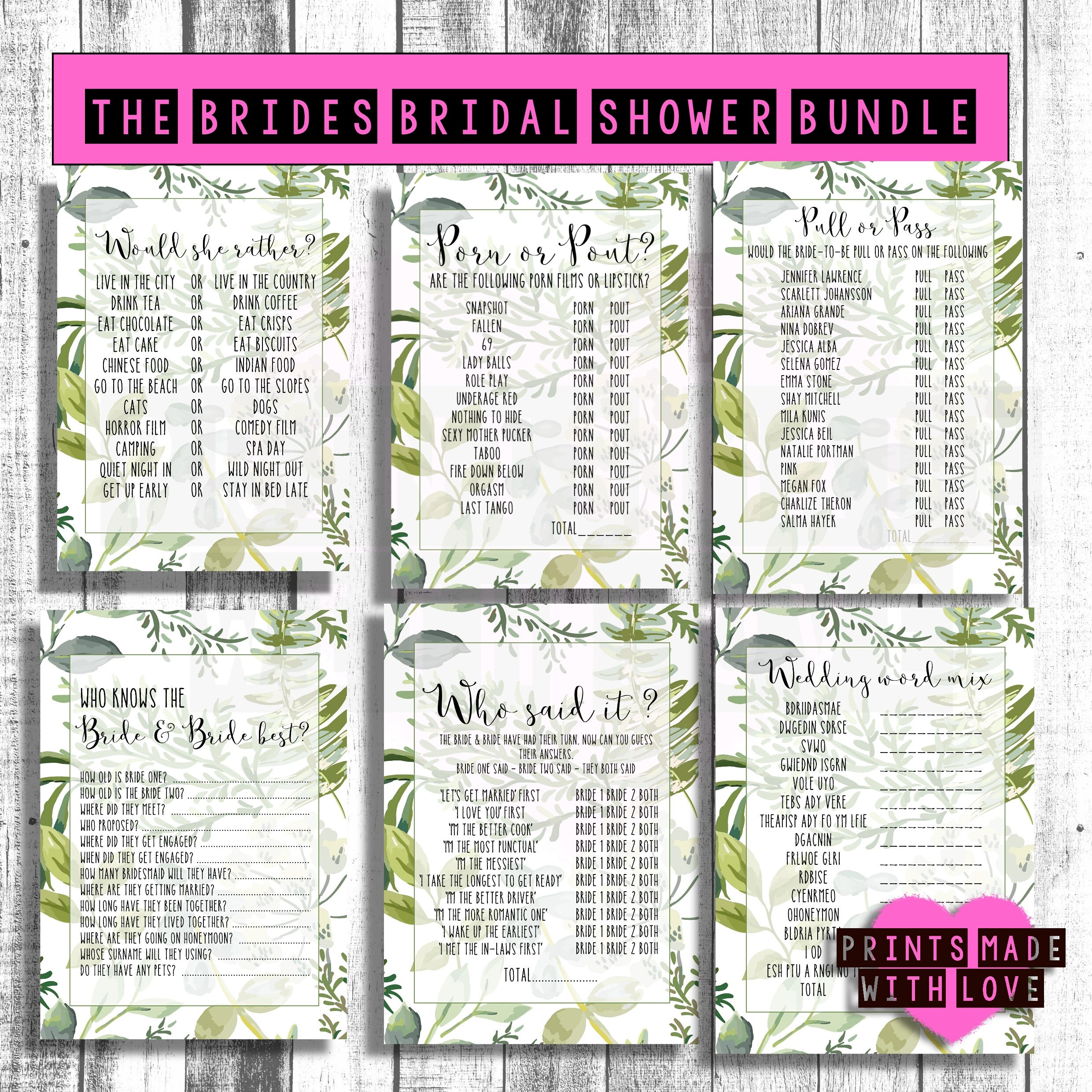 Lesbian Bridal Shower Games Bundle Same Sex Hen Do Mrs