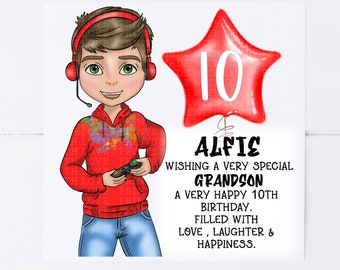 Personalised grandson birthday card | gamer9 10 11 12 | officially a teenager | son | grandson | nephew | cousin | brother | friend ma1522