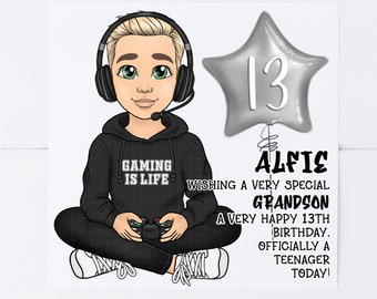 Personalised grandson birthday card | 10th 11th 12th 23th 14th 15th 16th gamer black | son | grandson | nephew  | brother | friend 1814