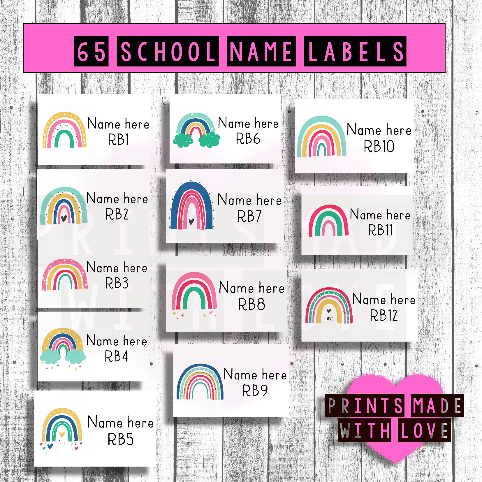 Rainbow School labels / waterproof stick on / name labels / water bottles / name stickers / school shoes / clothes uniform