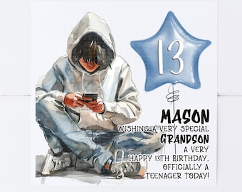 Personalised 13th Birthday Card | Teen Boy with Phone 2091
