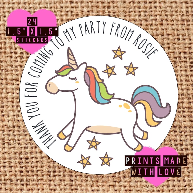 unicorn party stickers thank you for coming unicorn labels etsy