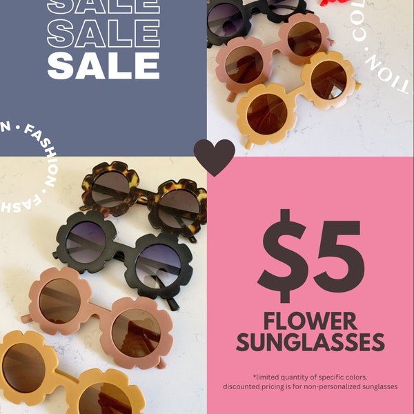 SALE | Ready to Ship Plain Sunglasses | Flower Sunglasses for Kids | Flower Sunglasses | Kids Accessories | Birthday Party Favors