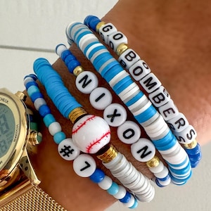 Custom Baseball Bracelets |  Personalized Sports Beaded Name Bracelets | Sports Charm Stackable Bracelets | Baseball Mom
