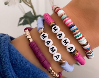 Pulseira de contas Heishi personalizada: nome personalizado, detalhes em estrela dourada