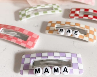 Personalized Checkeded Hair Clips | Personalized Hair Clips | Toddler Hair Clips | Snap Clips | Barrettes | Custom Hair Clips for Women