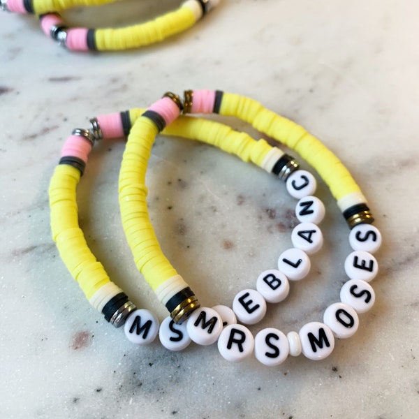 Teacher Pencil Bracelet: Personalized Beaded Name Bracelet