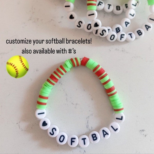 Softball Personalized Custom Beaded Name Bracelets | Team Bracelets | Name Beaded Bracelets for Kids | Girl Softball Name Bracelet