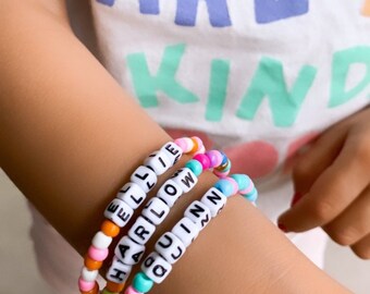Kids Custom Name Bracelet: White Square Bead Personalized Bracelet