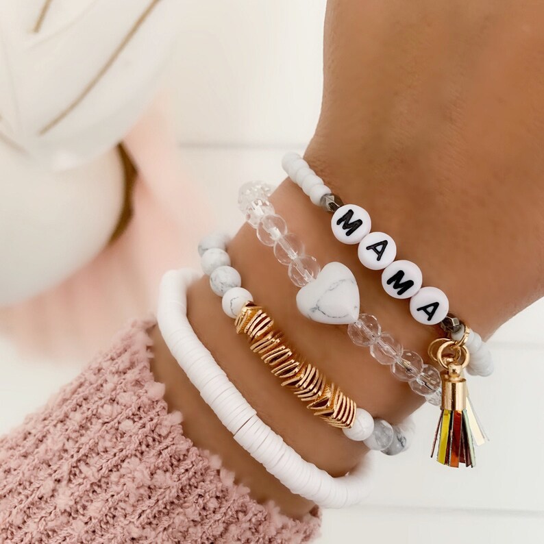 NEW White Marble Personalized Stacking Beaded Name Bracelets Etsy