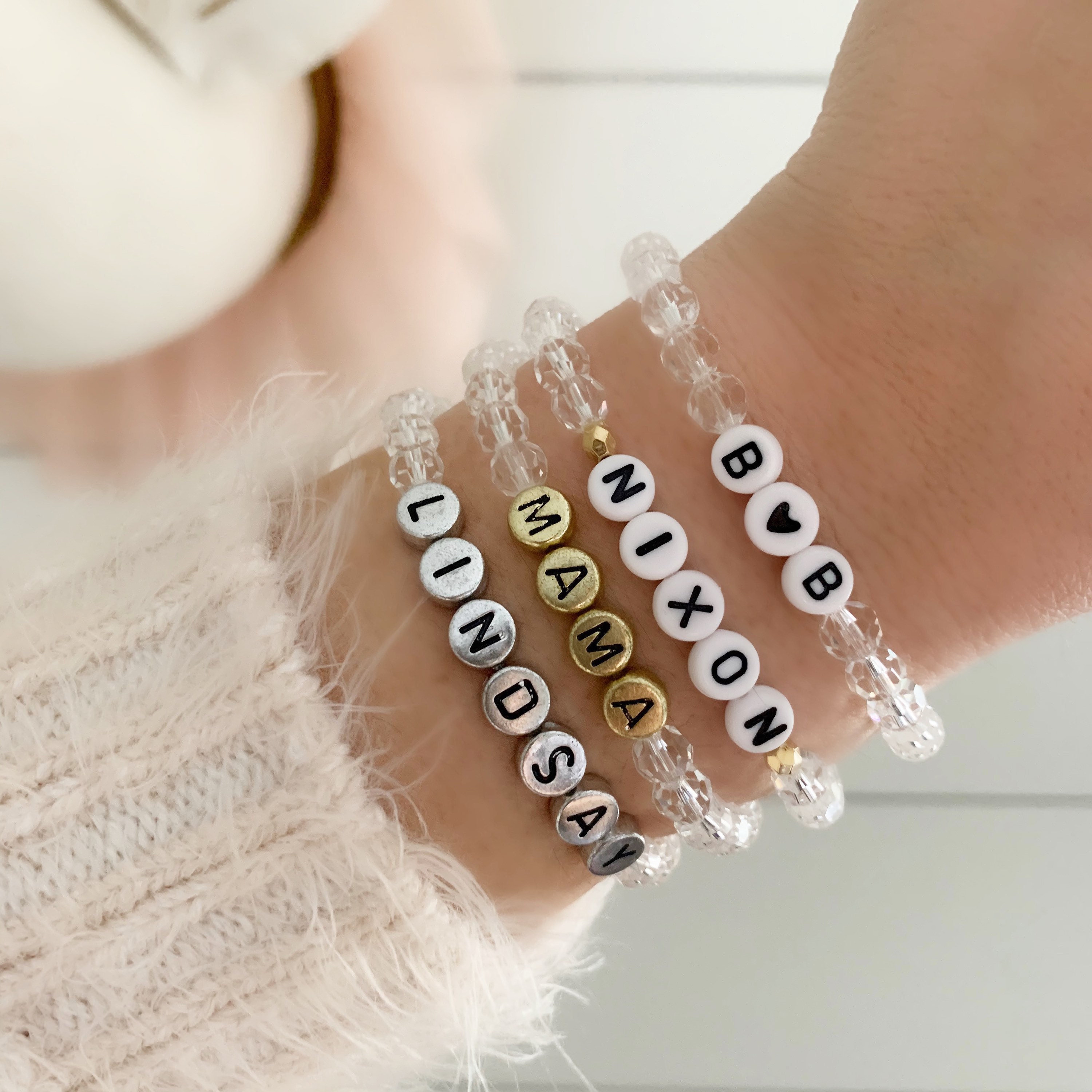 NEW! | Personalized CLEAR 5 MM Beads | Custom Beaded Name Bracelets |…