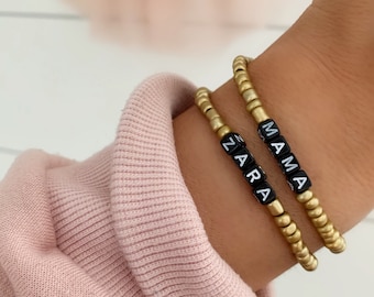 NEW! | Black Square Bead Personalized Custom Beaded Name Bracelets | Custom Word Beaded Bracelets | Square Name Bracelet | Louis and Finn