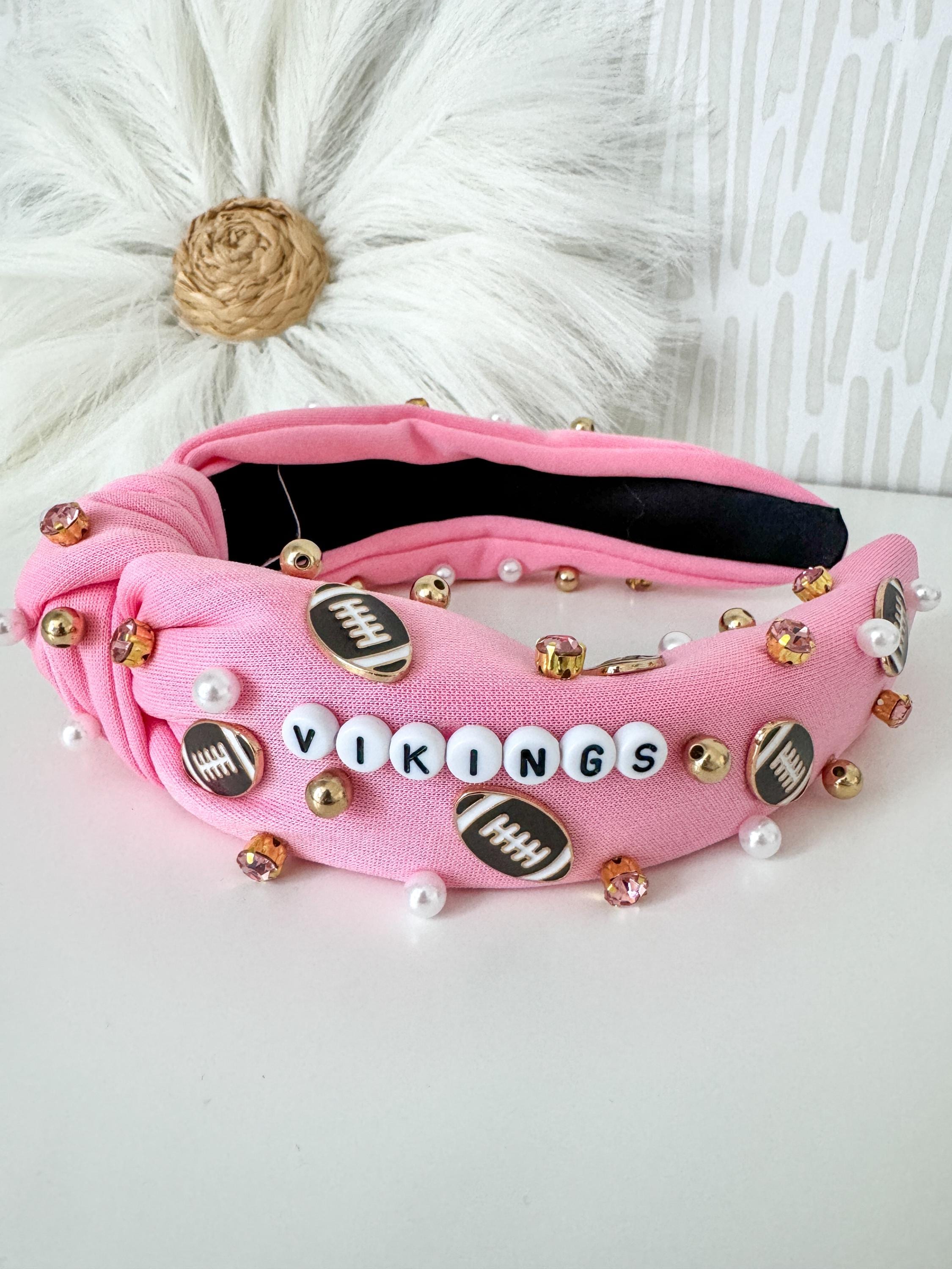 Fascia per capelli da football, con perle e strass, annodata, con