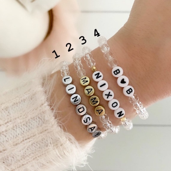 Personalized Beaded Name Bracelet: Clear Beads, Custom Word