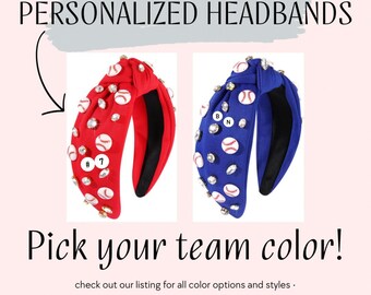 Personalized Baseball Beaded Knot Headband | Baseball Knotted Headband | Sports Headband | Sports Headbands | Hair Accessories