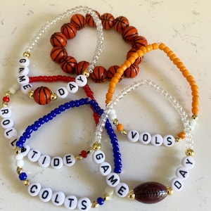Personalized GAME DAY Beaded Name Bracelets, Custom Sports Beaded Bracelets, Football Beaded Bracelet, Basketball Bracelet, Spirit Bracelets