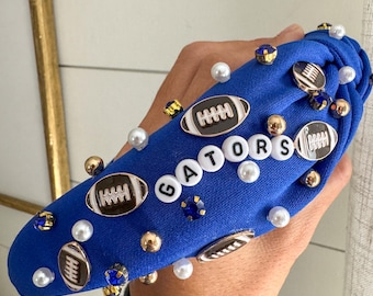 Personalized Football Headband: Beaded Knotted Sports Hair Accessory