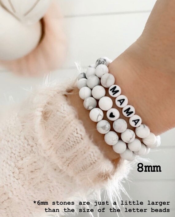 Personalized Name Bracelet White Marble Beaded Name Bracelets