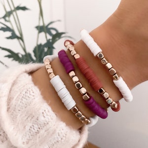 Neu! Stapelarmband | Heishi Disc personalisierte Perlen Name Armbänder | Heishi Stapelbare Armbänder | Frauen Perlen personalisierte Armbänder