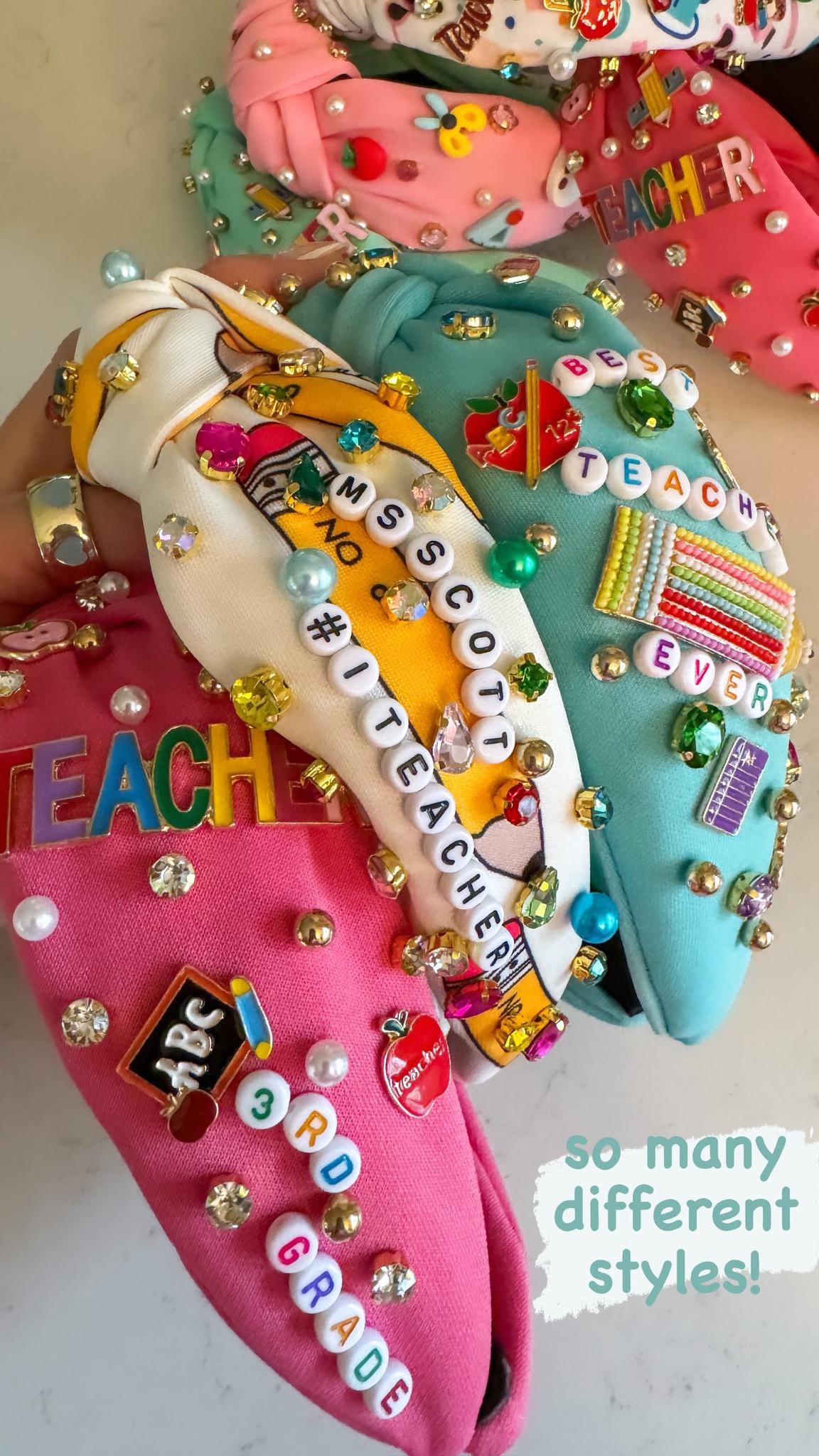 n.k atelier hairband ＆key Ring Personalized Teacher Beaded Knot Headband | Teacher Knotted