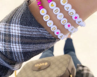 GOLD LETTERS Personalized Custom Beaded Name Bracelets | Custom Word Beaded Bracelets | Womens Beaded Name Bracelet | Louis and Finn