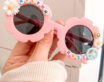 Personalized Flower Sunglasses: Beaded Name, Custom Kids Sunnies