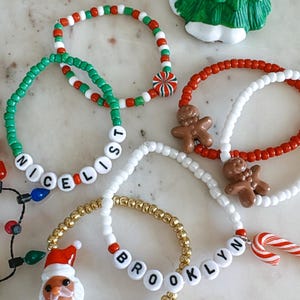 New! | Santa Bracelet | Charmed Beaded Christmas Bracelets | Personalized Christmas Jewelry Gifts | Gingerbread Bracelets | All sizing avail