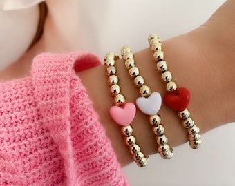 14k Gold Fill Beads +  Heart Charm Bracelet | Charm Bracelet | Heart Bracelet | Louis and Finn