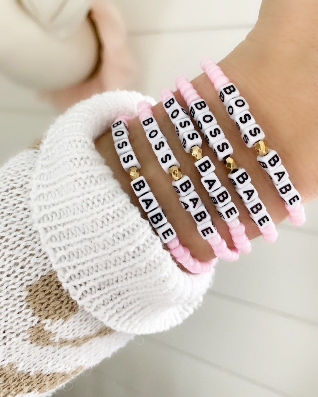Buy Custom Name Beaded Bracelet: White Square Letter Beads Online in India 