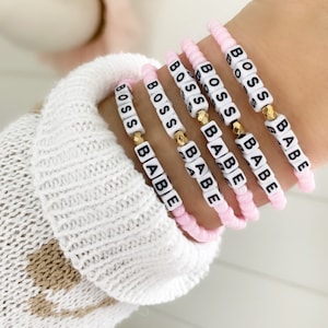 Custom Name Bracelet/ Custom Word or Initials Bracelet/ Gift for Her/ Clay  Disc Beads/ Single Bracelet/ 6mm Square Letter Beads 