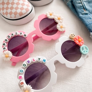 Many Colors! Personalized Flower Sunglasses | Name Sunglasses for Toddlers | Custom Sunglasses for Kids | Custom Name Flower Sunglasses