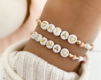 New! GOLD LETTERS Personalized Custom Beaded Name Bracelets | Custom Word Women’s Beaded Name Bracelets | Name Bracelet | Louis and Finn