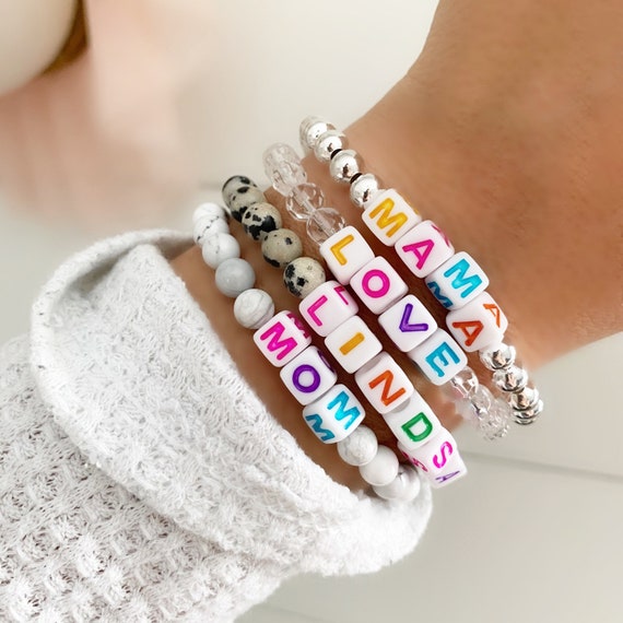Beaded name bracelets for mom deals