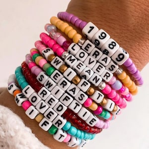 Custom Beaded Name Bracelet: White Square Letter Beads